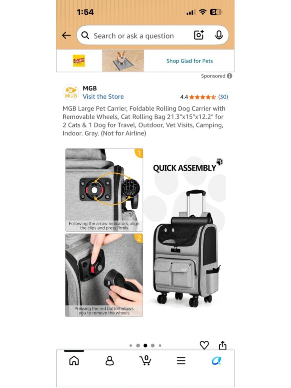Rolling Pet Carrier Backpack With Wheels Foldable Dog Cat Travel Bag Gray Large - Picture 7 of 11